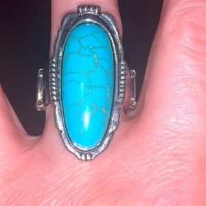 Blue statement ring stretch backing for one size fit  Buy 4 jewelry get 1 free